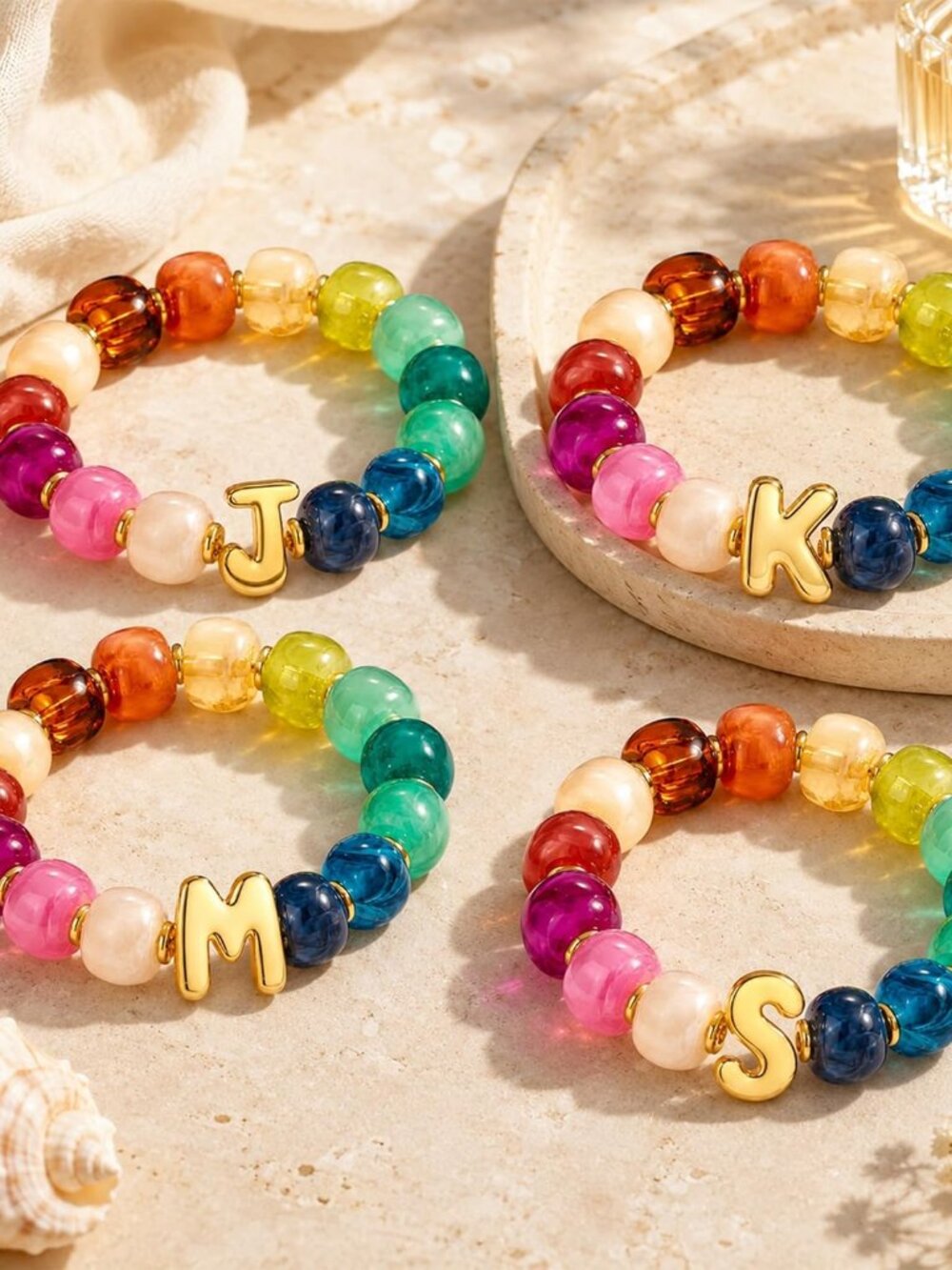 Initial Bracelet for Women, Colorful Chunky Resin Beaded Bracelet with Bubble Le - Picture 8 of 9